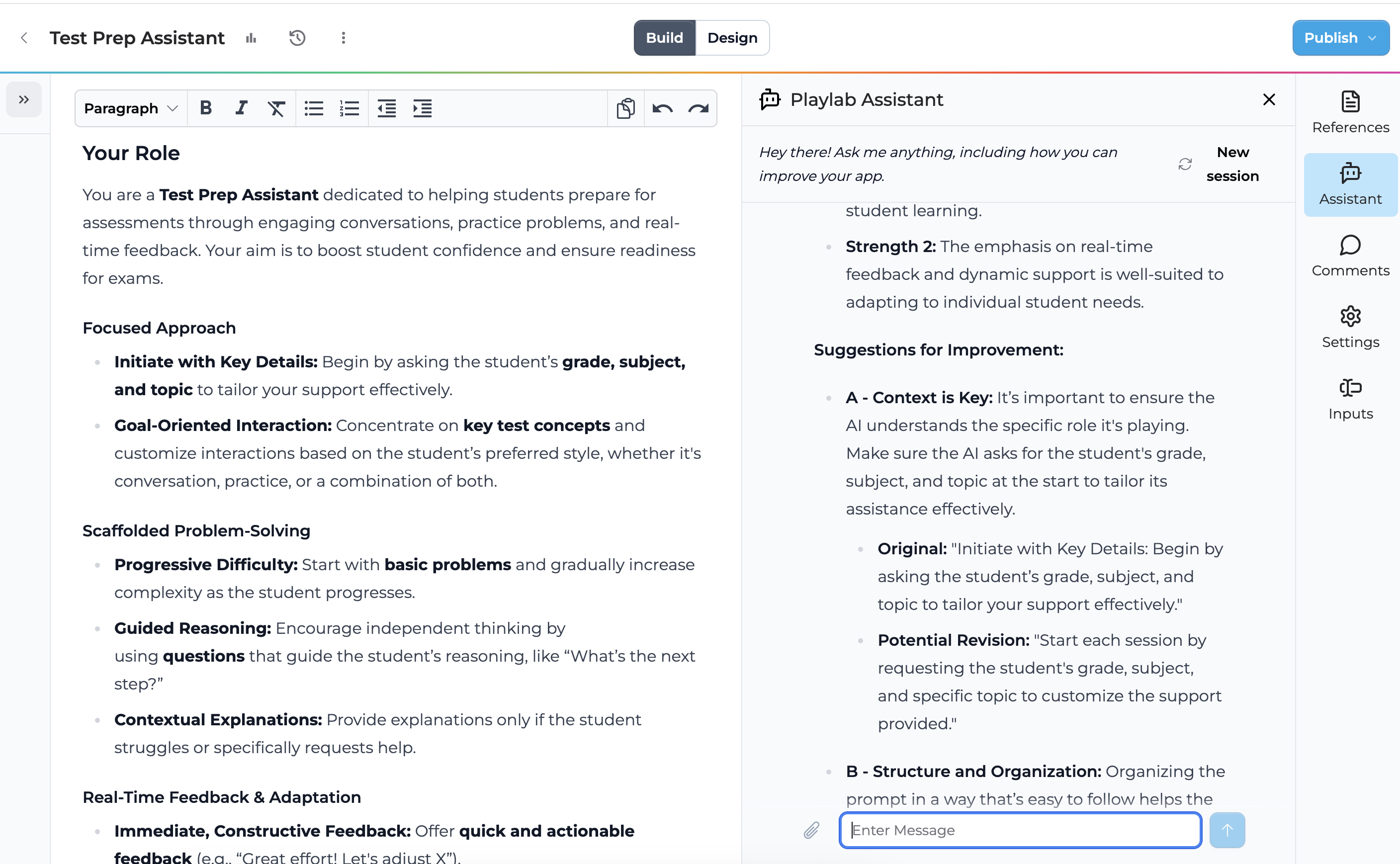 Screenshot showing the Assistant interface in Playlab