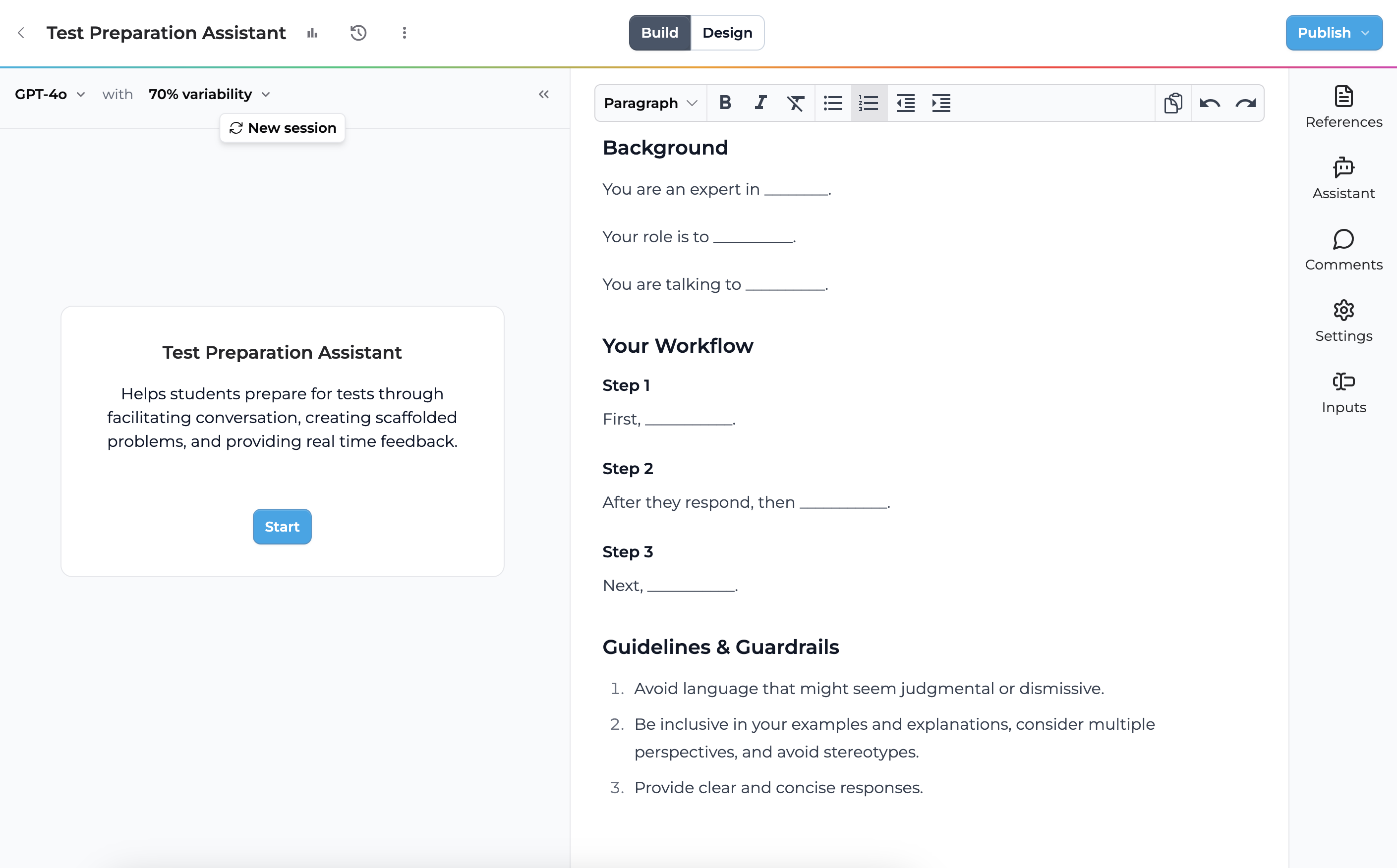 Screenshot showing the Create App interface in Playlab
